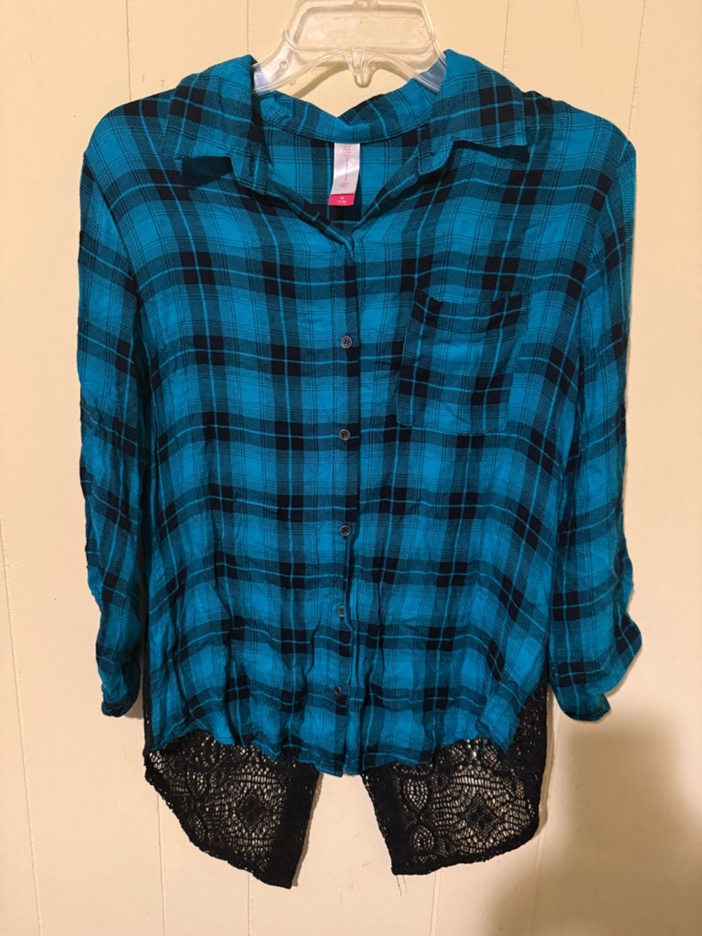 3 for $15 🩵 No Boundaries Teal and Black Plaid Button-Up Shirt